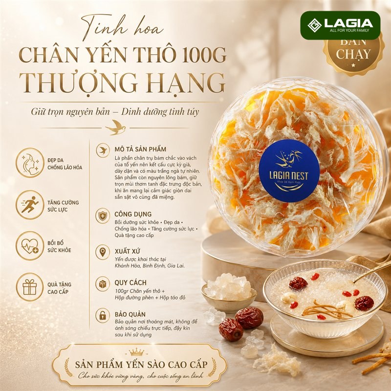 Chân yến thô — phần đế dày của tổ, giàu dưỡng chất và có mức giá dễ chịu